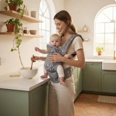 porte bebe physiologique confort dans la cuisine