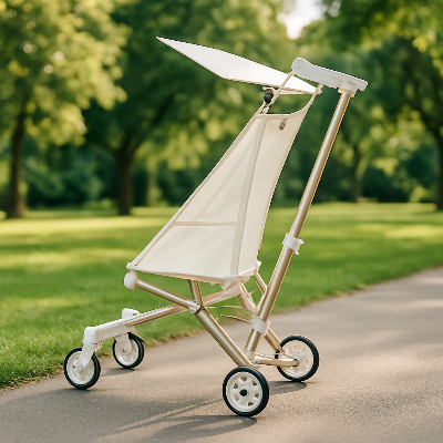 Poussette compacte beige design moderne et minimaliste pour bebe