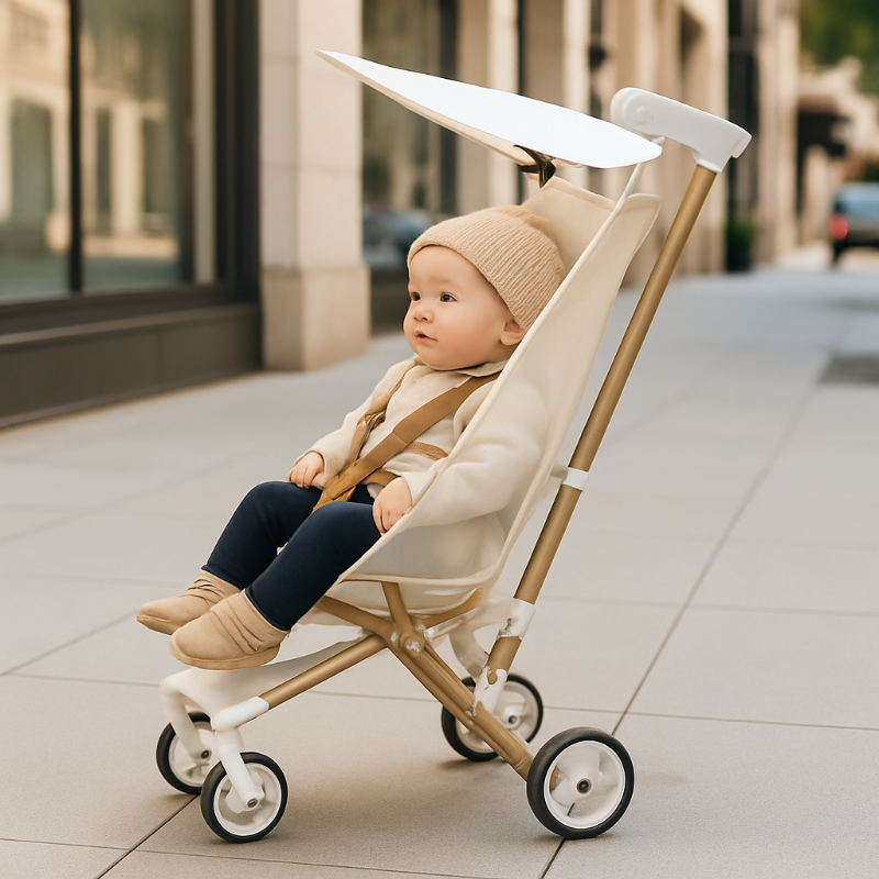 poussette compacte beige dossier inclinable 