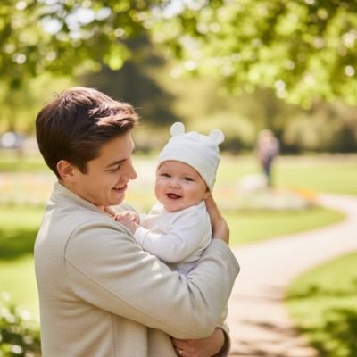Bonnet bébé avec papa au parc