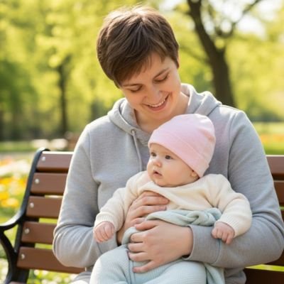 Bonnet bébé fille dans les bras de maman