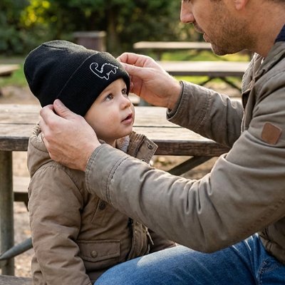 Bonnet bebe noir bébé avec papa 