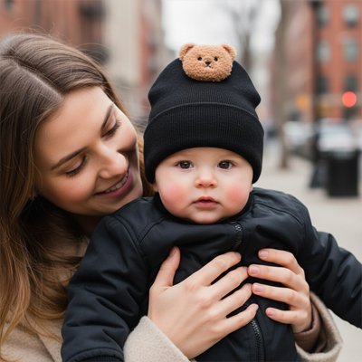 Bonnet bebe noir chaud coton bio 