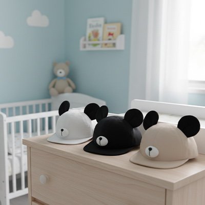 Casquette bebe blanc noir et beige