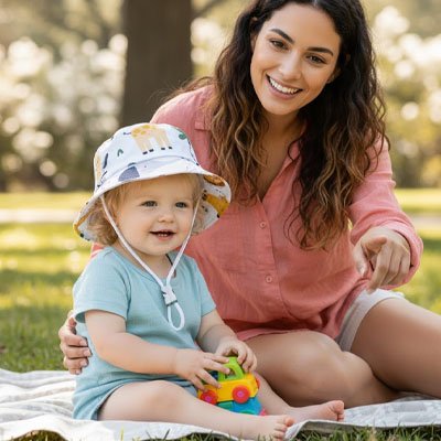 Chapeau bebe sur la tête protège soleil