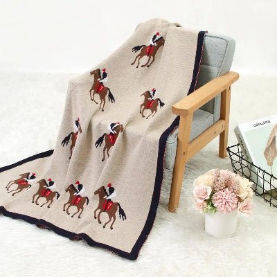 couverture bebe motif cheval marron