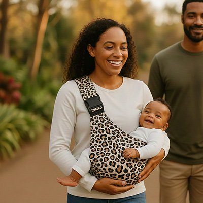 Echarpe de portage  leopard bebe content